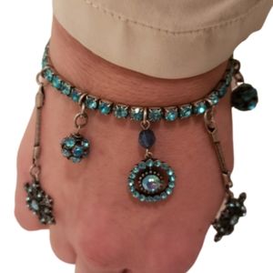 Vintage bracelet snowflake blue glass crystal drop